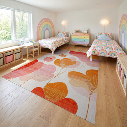 Modern Pink Orange Abstract Petals Rug