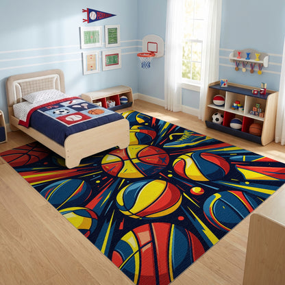 Vibrant Explosive Multicolor Basketball Sneaker Rug