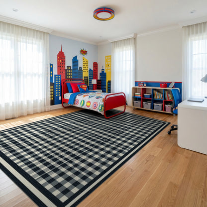 Black White Checkered Gingham Rug
