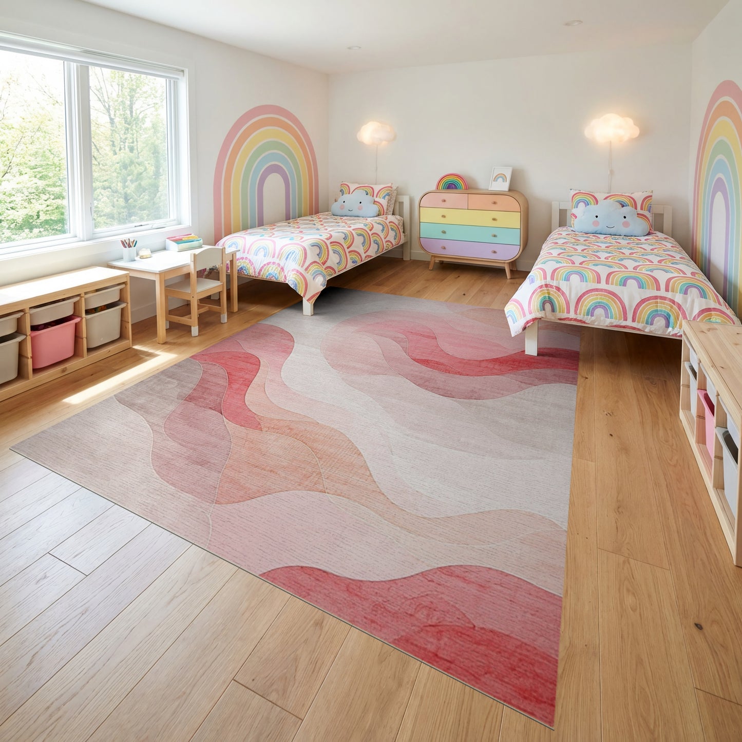 Modern Wavy Blush Tones Rug