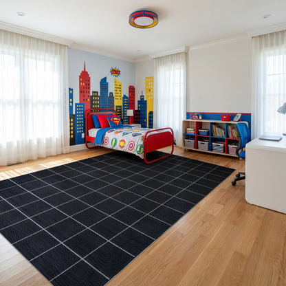 Modern Black and White Grid Rug