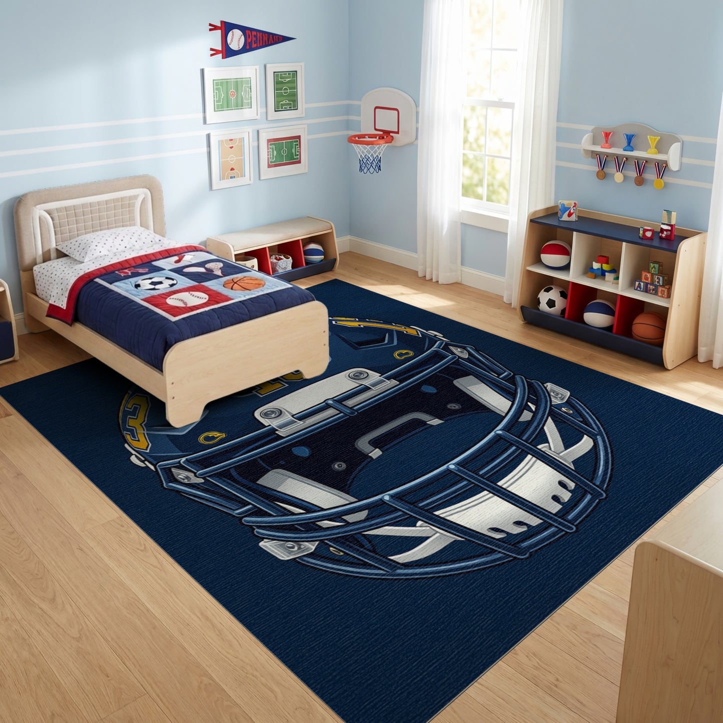 Bold Navy Gold Striped Helmet 13 Rug