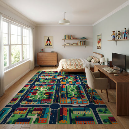 Vibrant Isometric City Neighborhood Rug