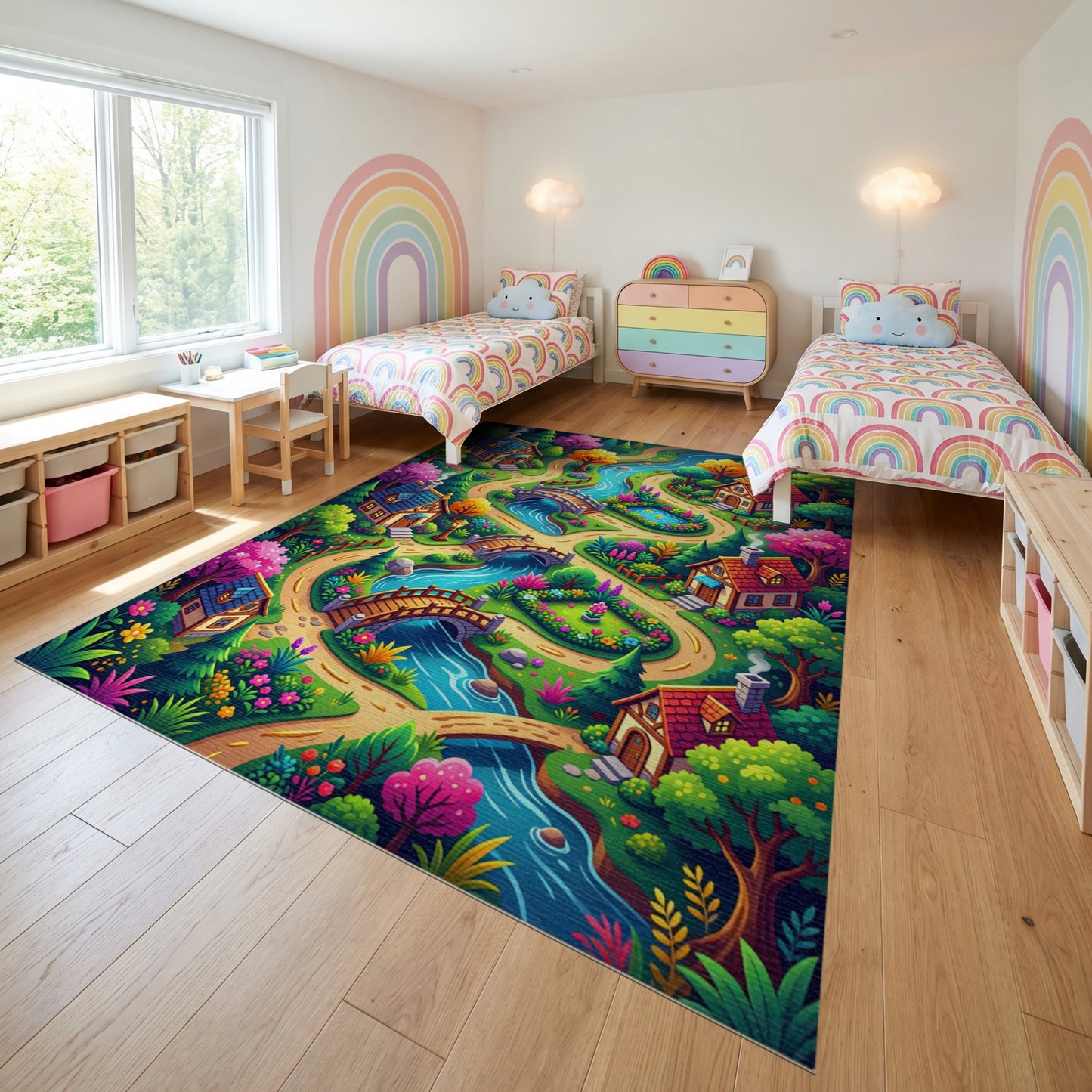 Whimsical Fairy Village Winding River Rug