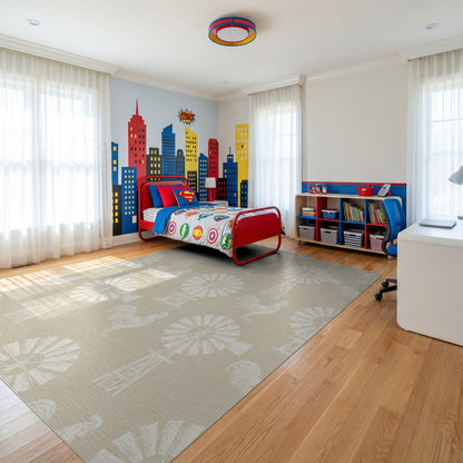 Farmhouse Windmill Rooster Pattern Rug