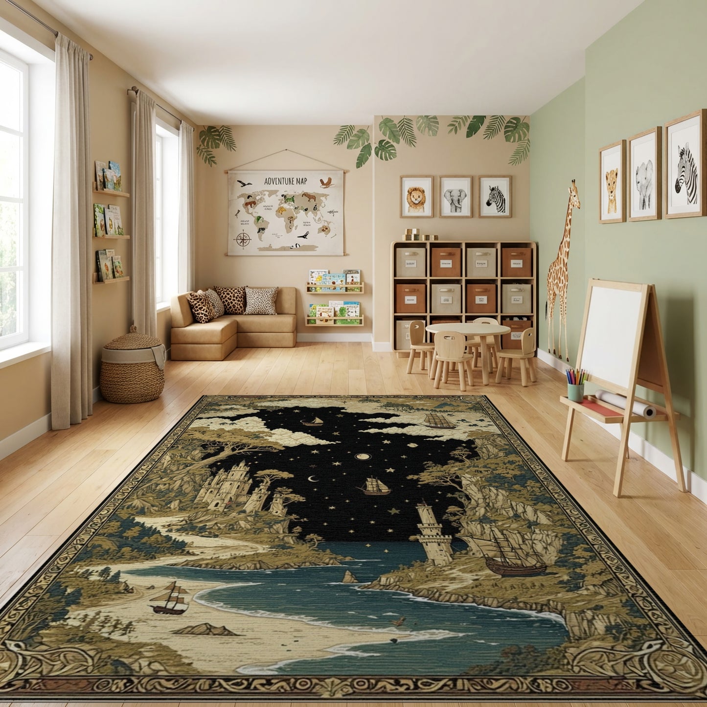 Ornate Starry Fantasy Castles Ships Rug