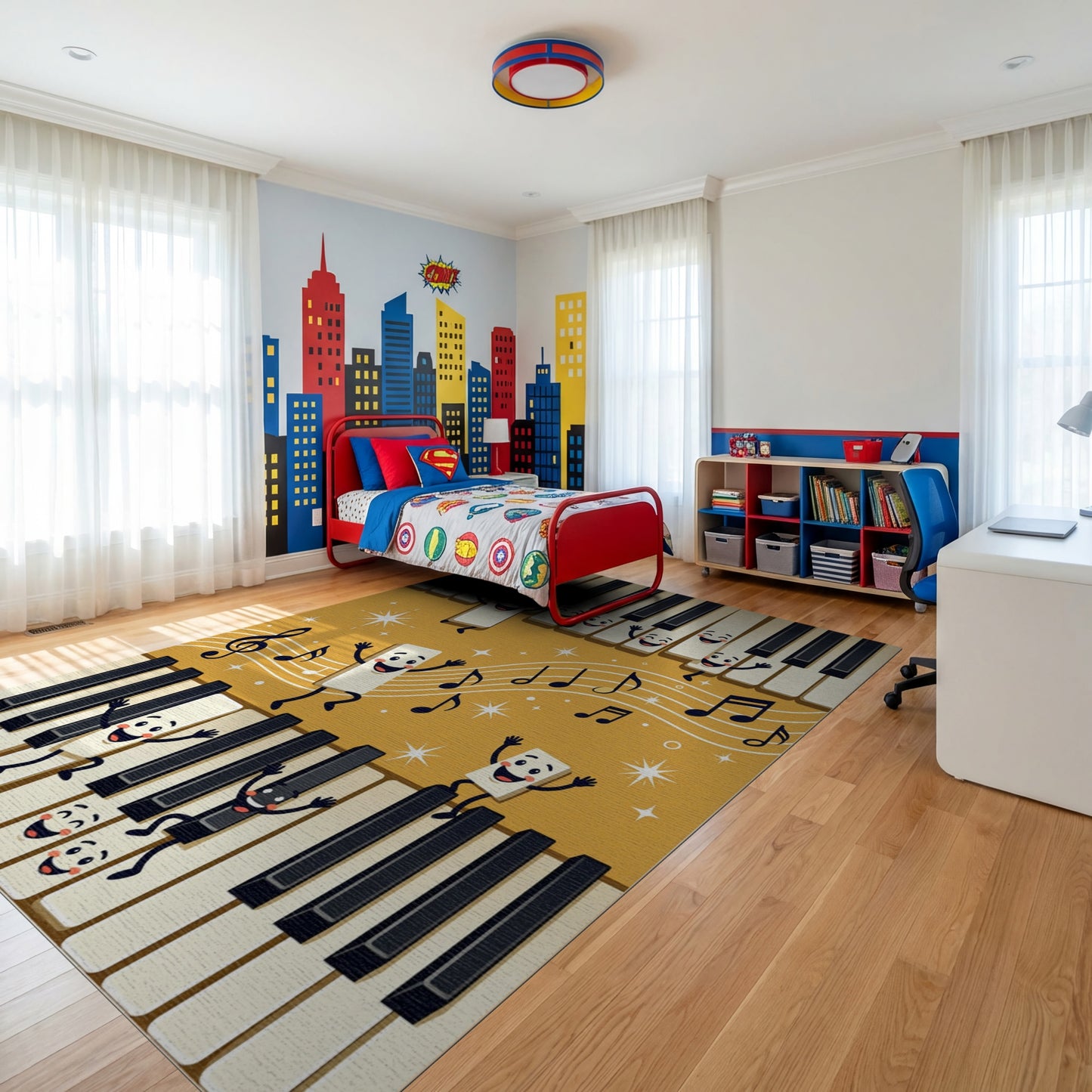 Playful Piano Keys Musical Notes Rug
