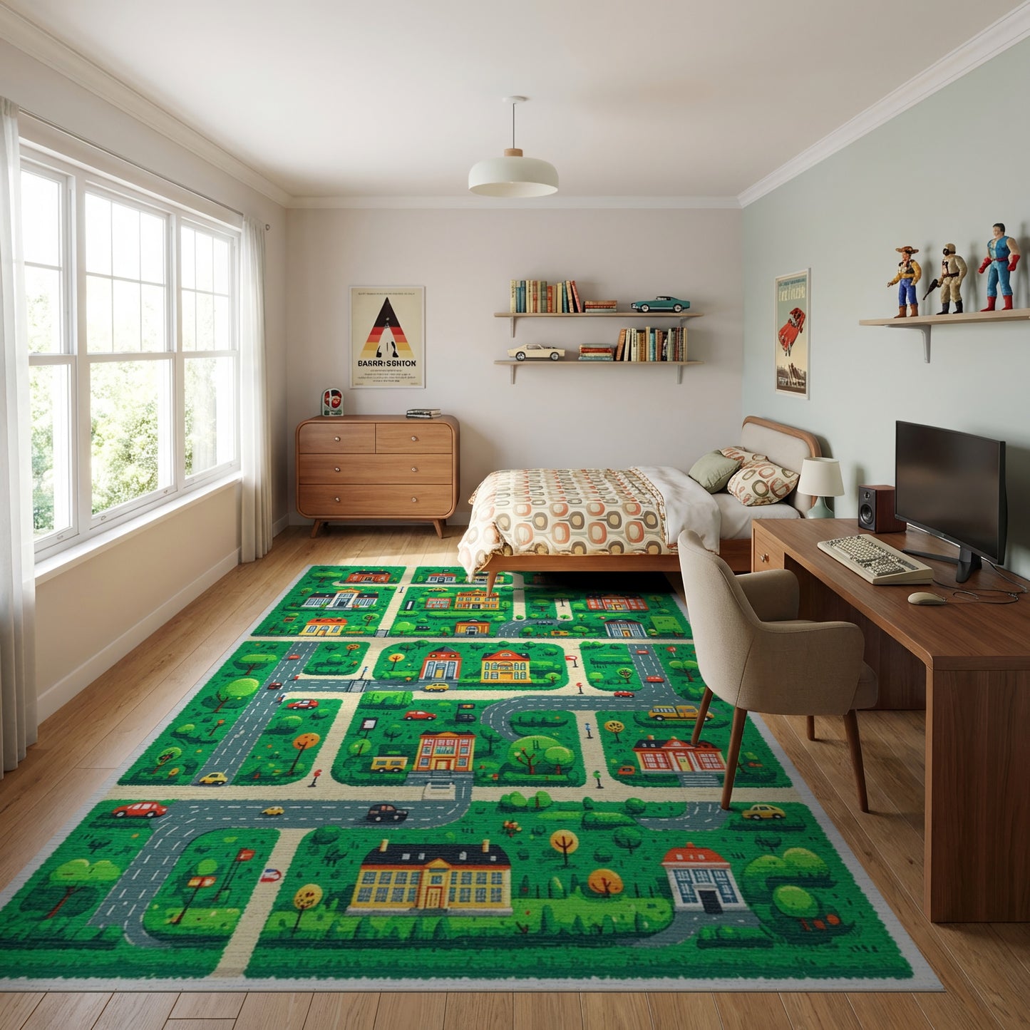 Whimsical Colorful Town Map Rug