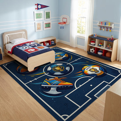 Dynamic Sports Balls Sneakers Trophies Rug