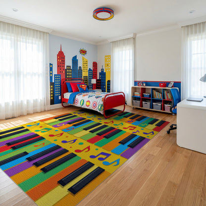 Vibrant Piano Keys Musical Notes Rug