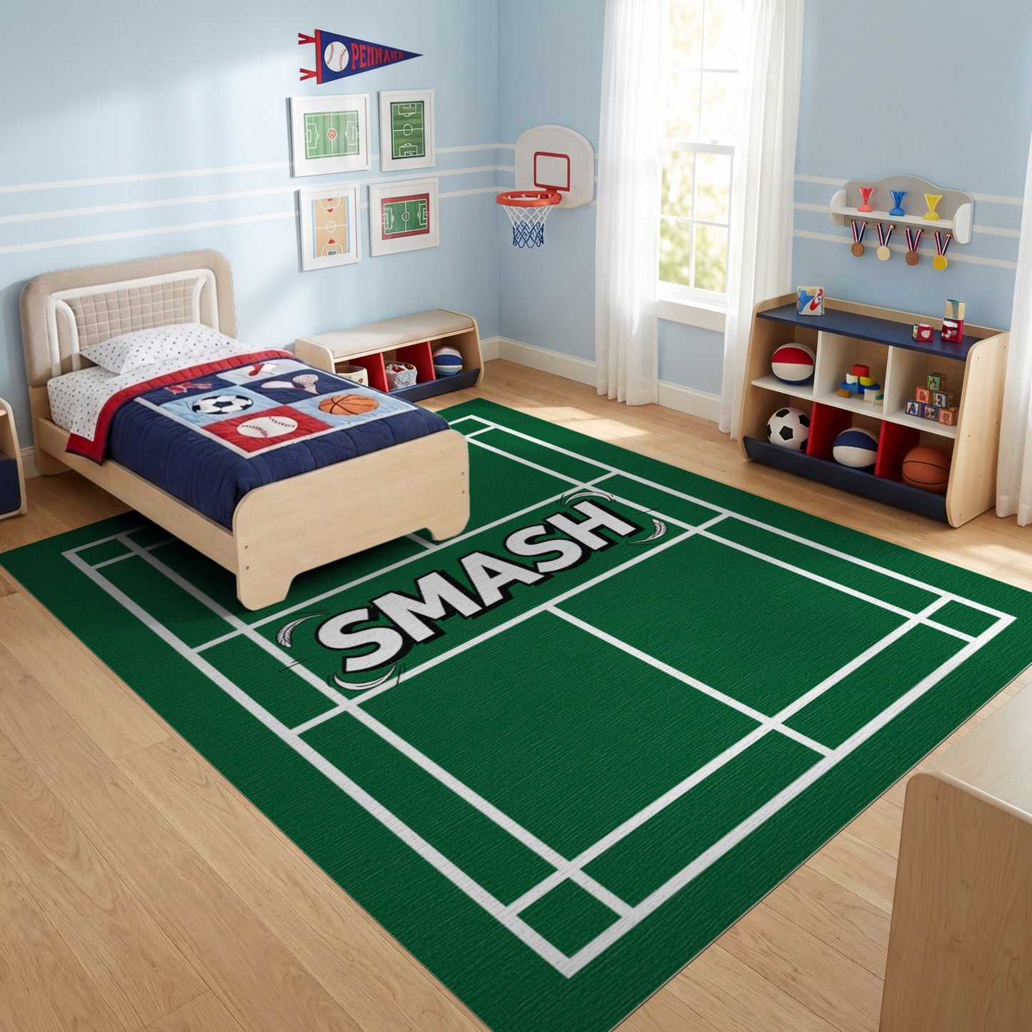 Green Badminton Smash Court Rug