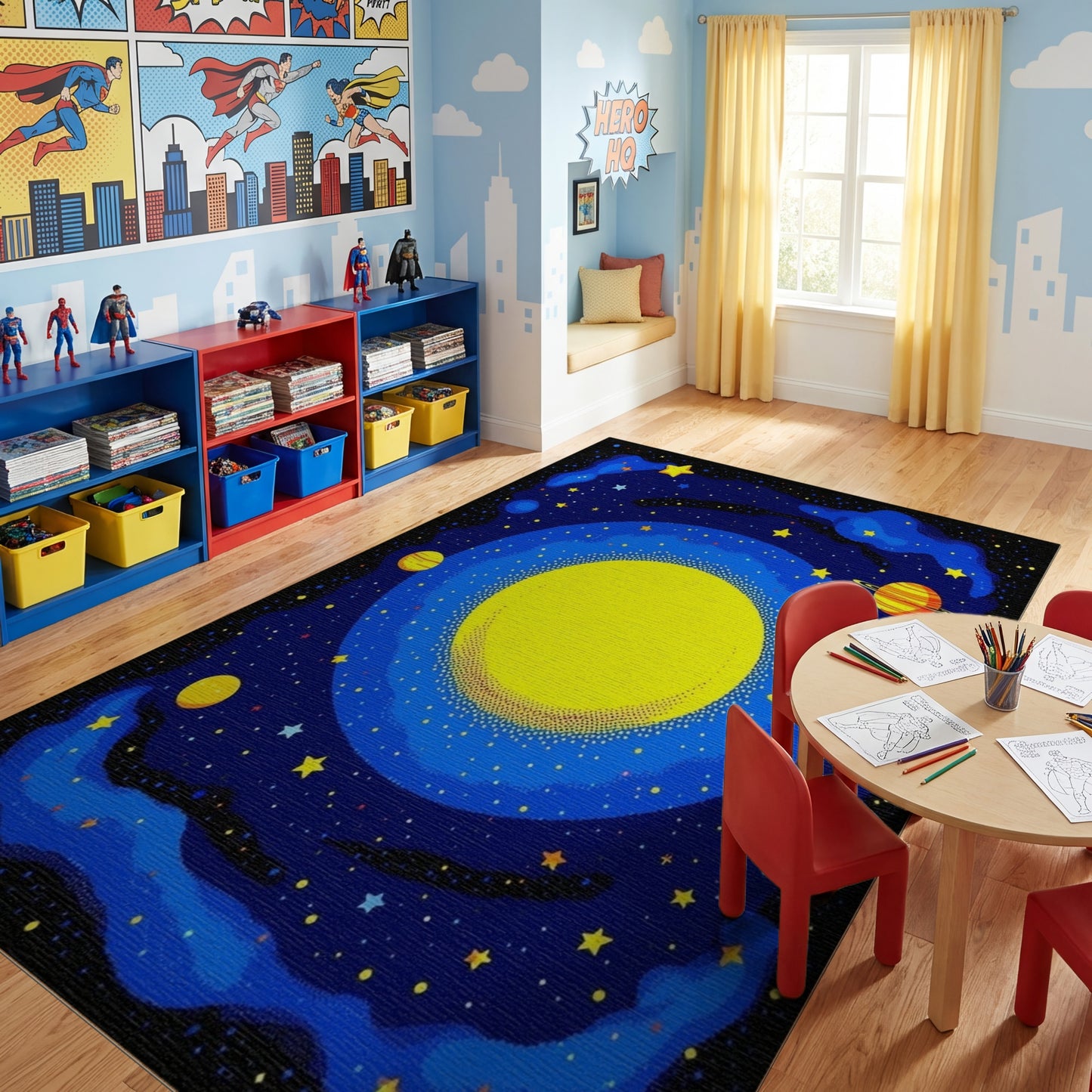 Vibrant Cosmic Sun Planets Stars Rug