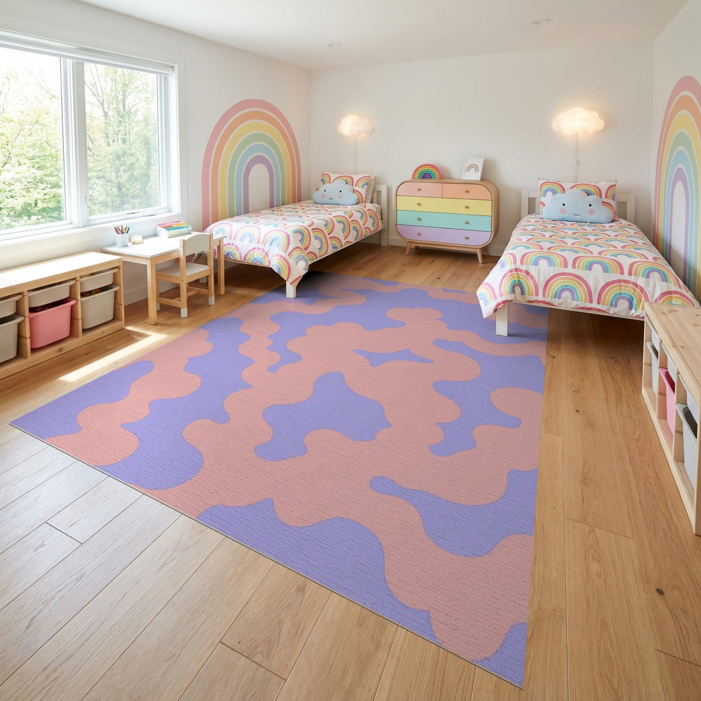 Pink Purple Wavy Organic Shapes Rug