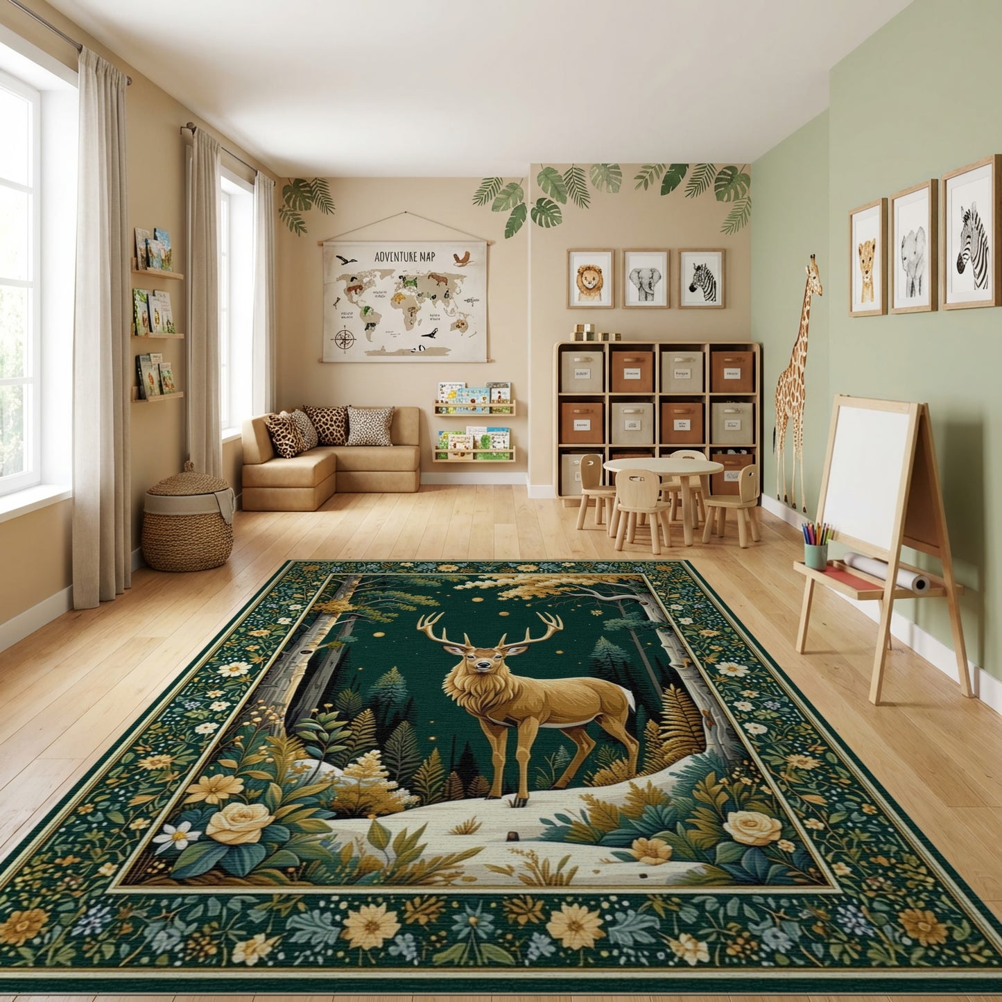Majestic Golden Stag Enchanted Forest Rug
