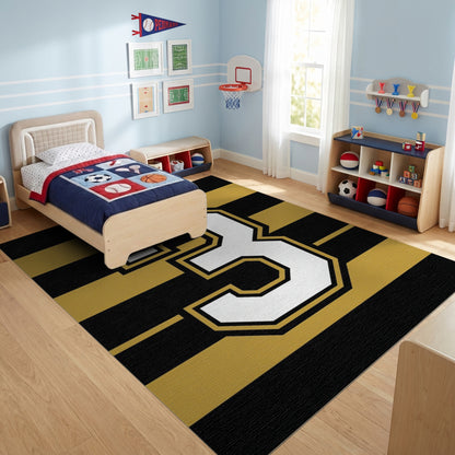 Bold Black Gold Striped Number 3 Rug