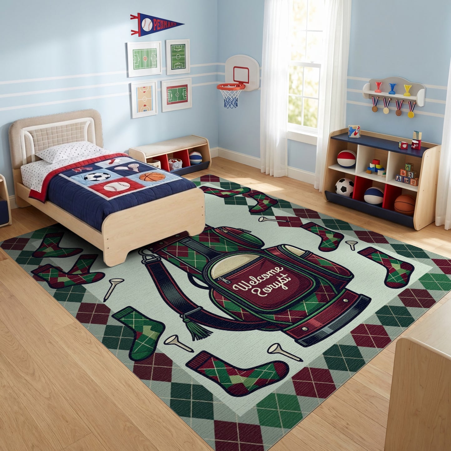 Whimsical Argyle Golf Bag Socks Rug