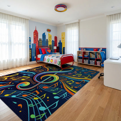 Vibrant Rainbow Treble Clef Notes Rug