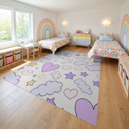 Whimsical Pastel Stars Moons Clouds Hearts Rug