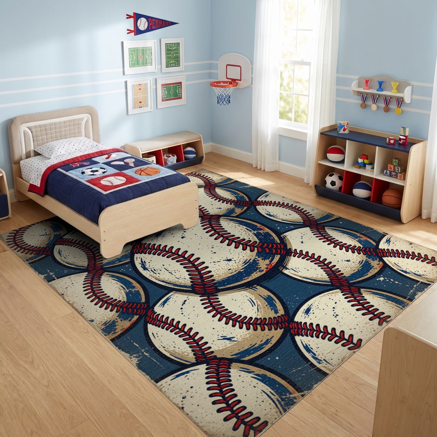 Vintage Distressed Baseball Navy Rug