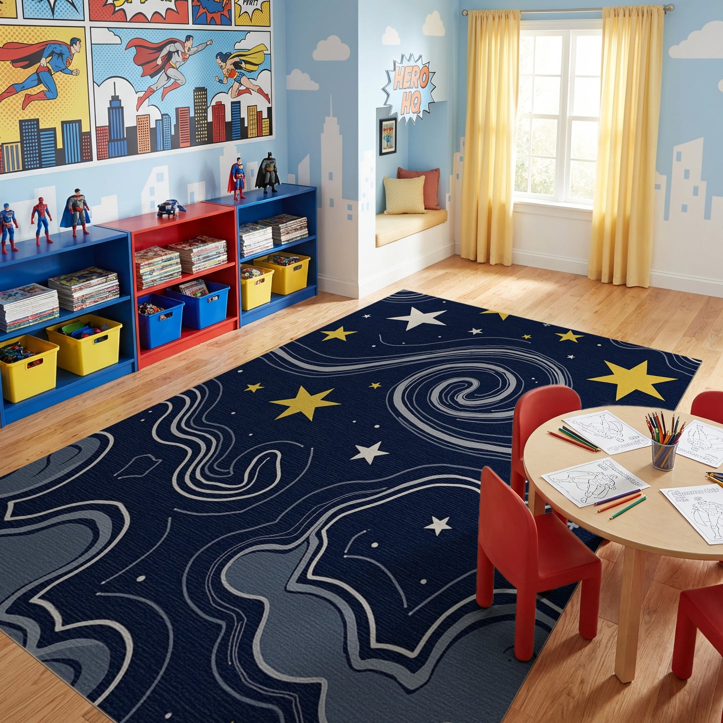 Navy Cosmic Swirling Stars Rug