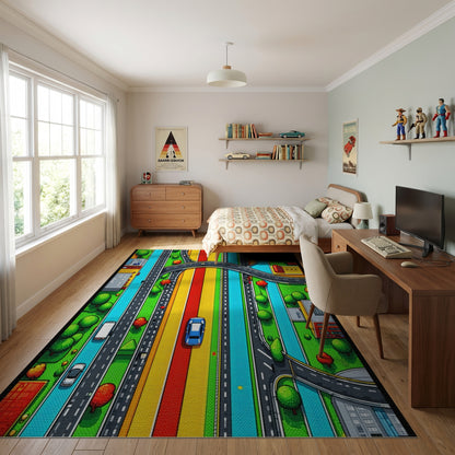 Vibrant Highway Interchange Cityscape Rug