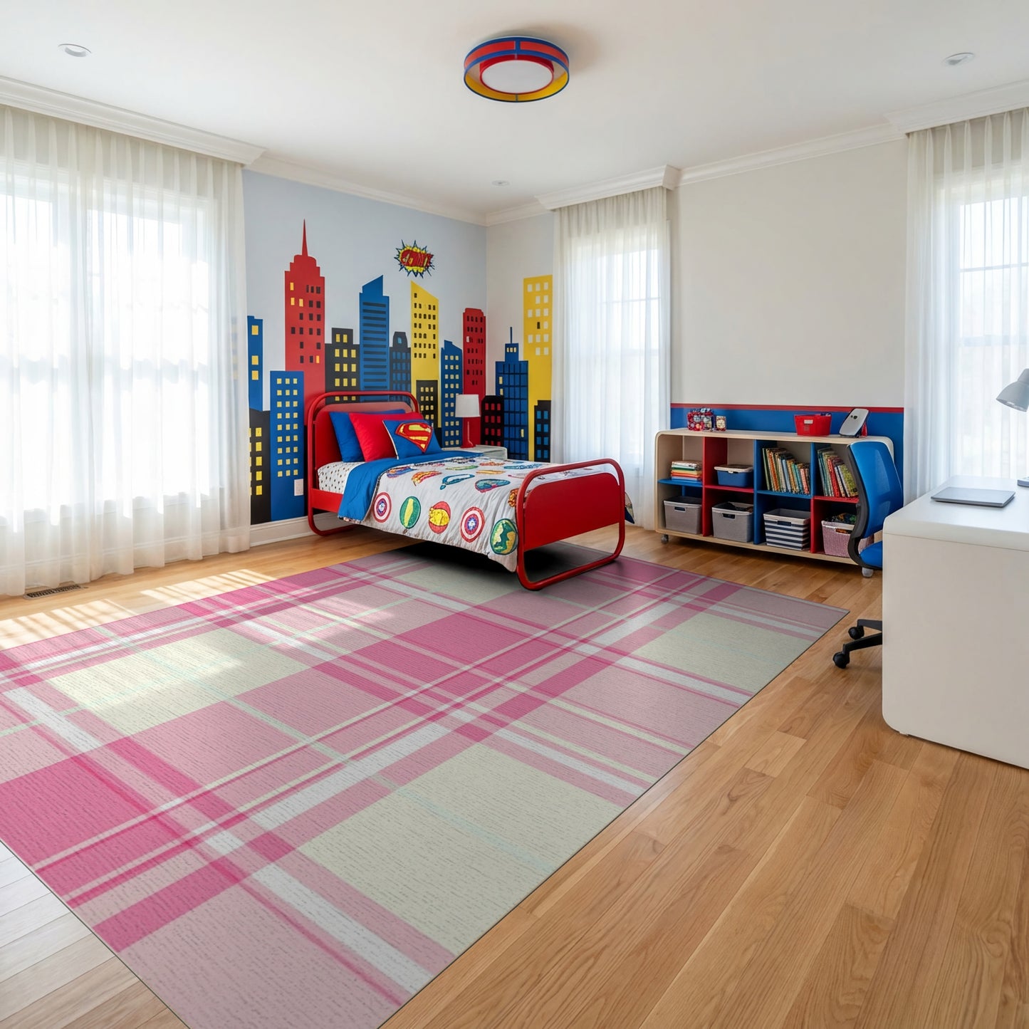 Soft Pastel Pink Mint Plaid Rug