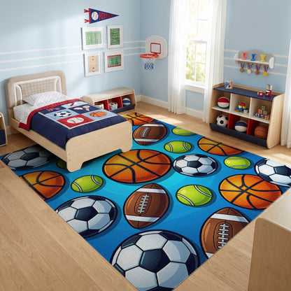 Vibrant Soccer Basketball Tennis Football Rug