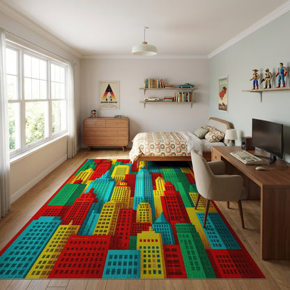 Vibrant Colorful City Skyline Rug
