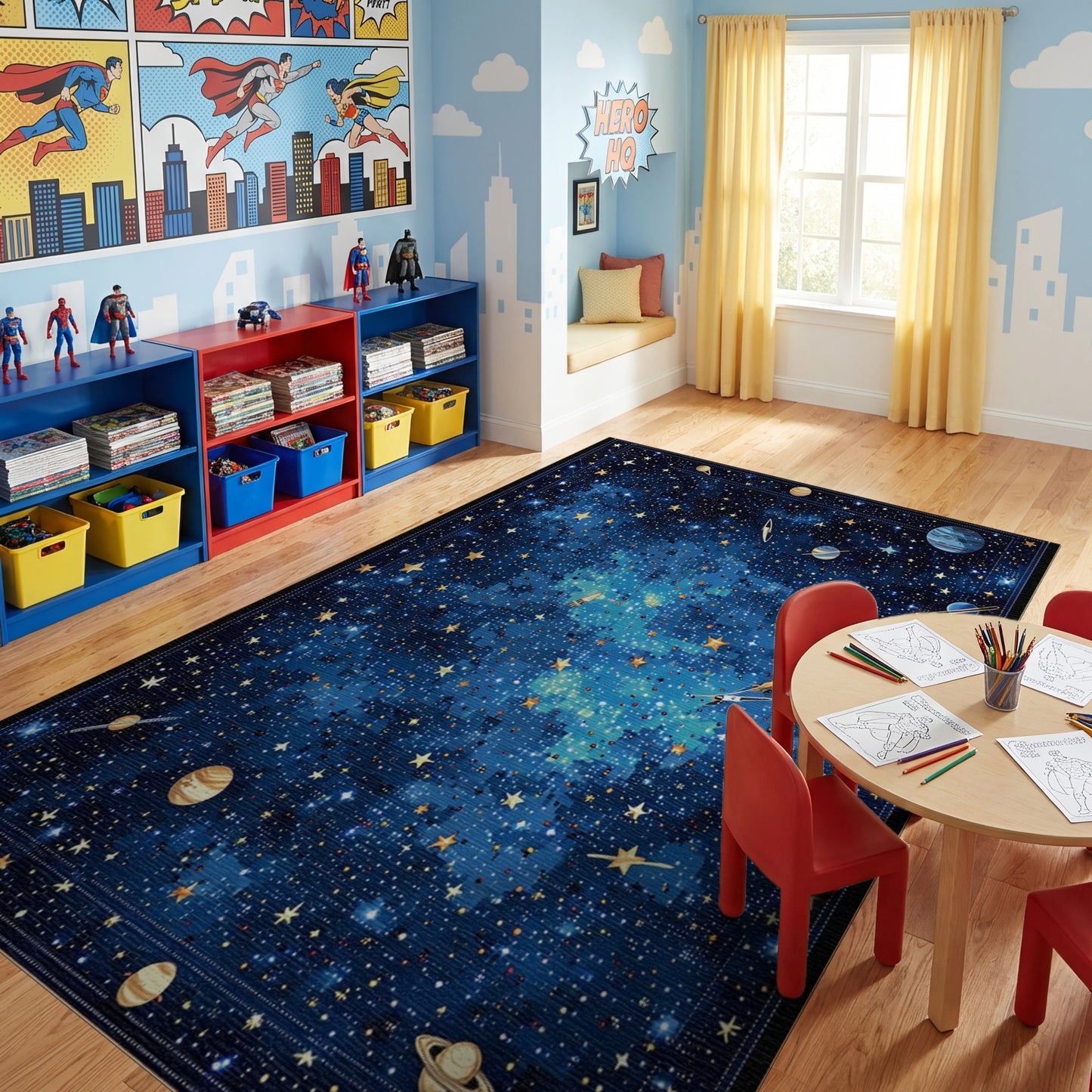 Cosmic Navy Stars Planets Nebula Rug