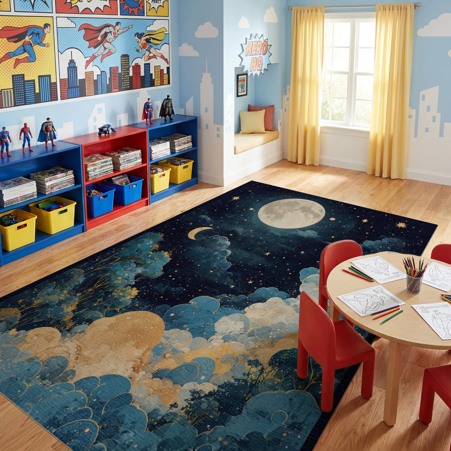 Dreamy Starry Moon Clouds Trees Rug