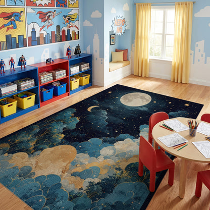 Dreamy Starry Moon Clouds Trees Rug