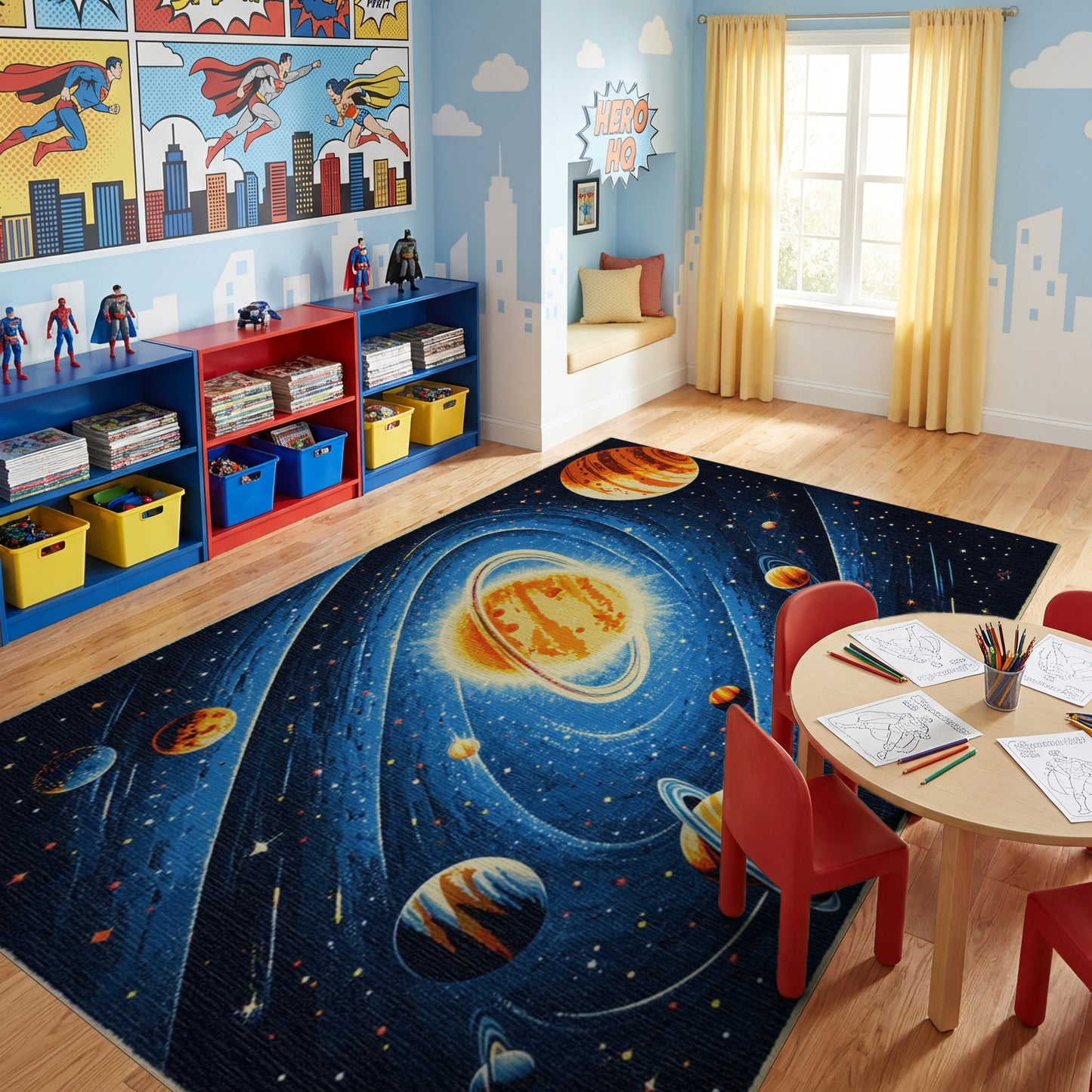 Retro Swirling Planets Stars Cosmic Rug