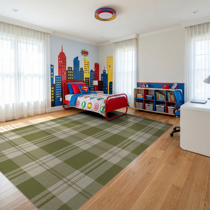 Rustic Olive Tan Plaid Rug