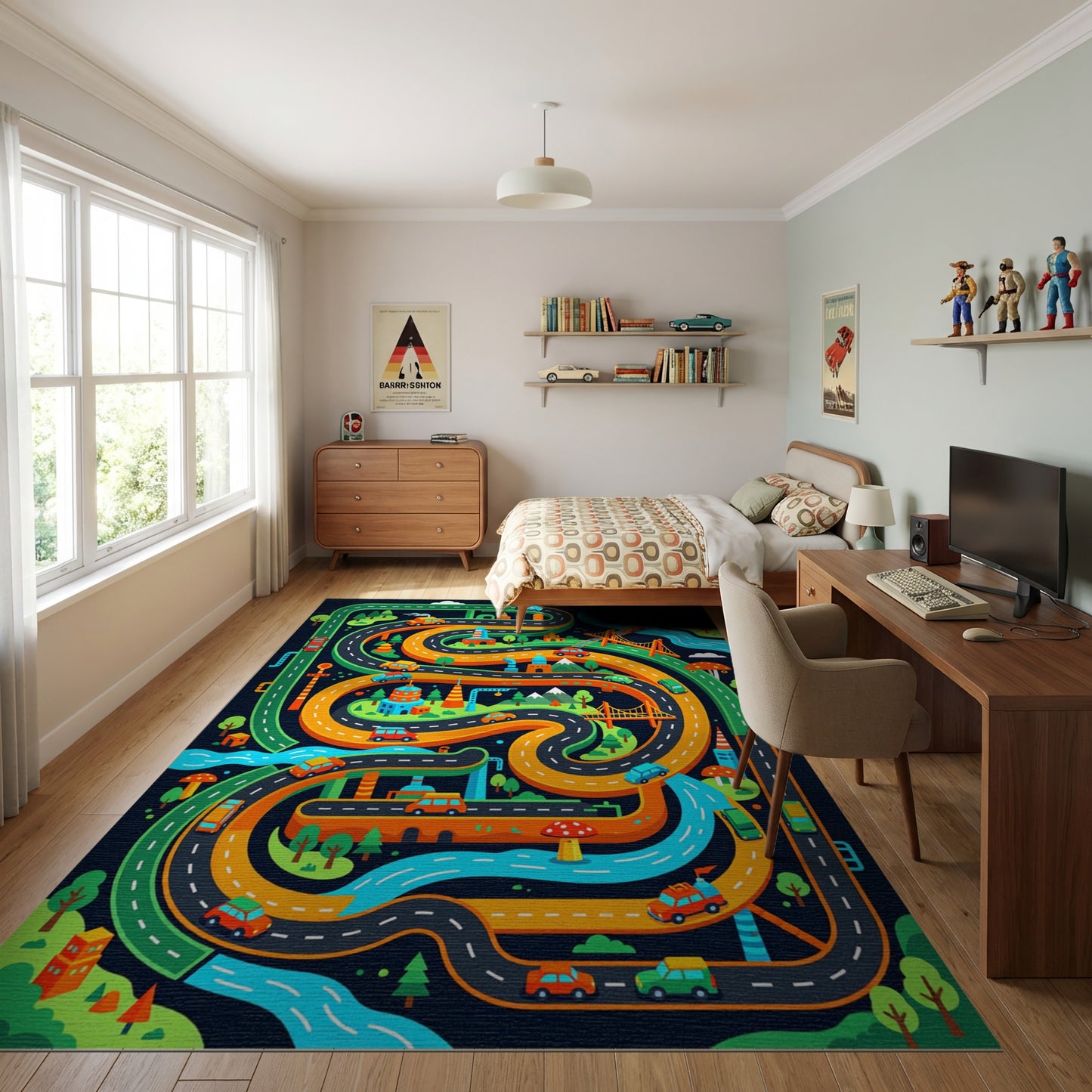Vibrant Playful Winding Roads Adventure Rug