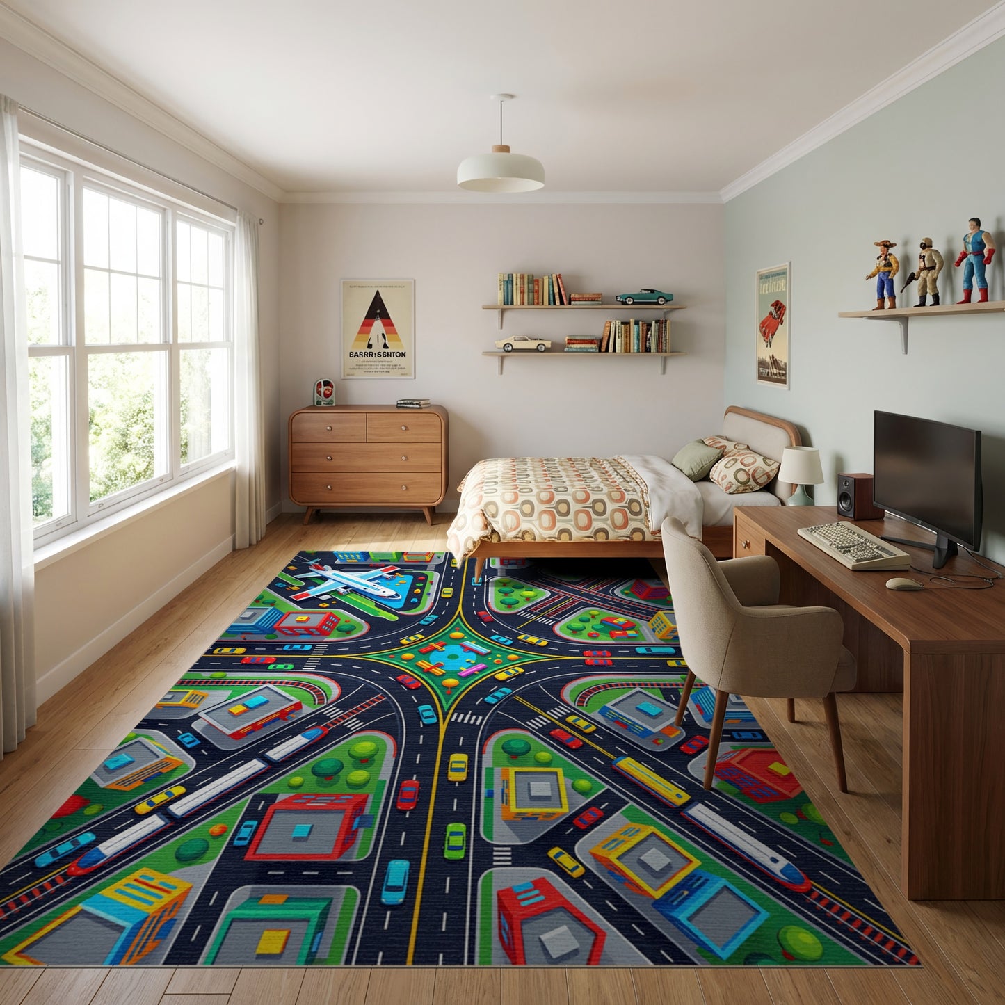 Vibrant Aerial City Traffic View Rug