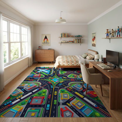 Vibrant Aerial City Traffic View Rug