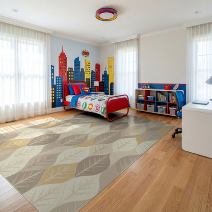 Modern Overlapping Leaves Neutral Tones Rug