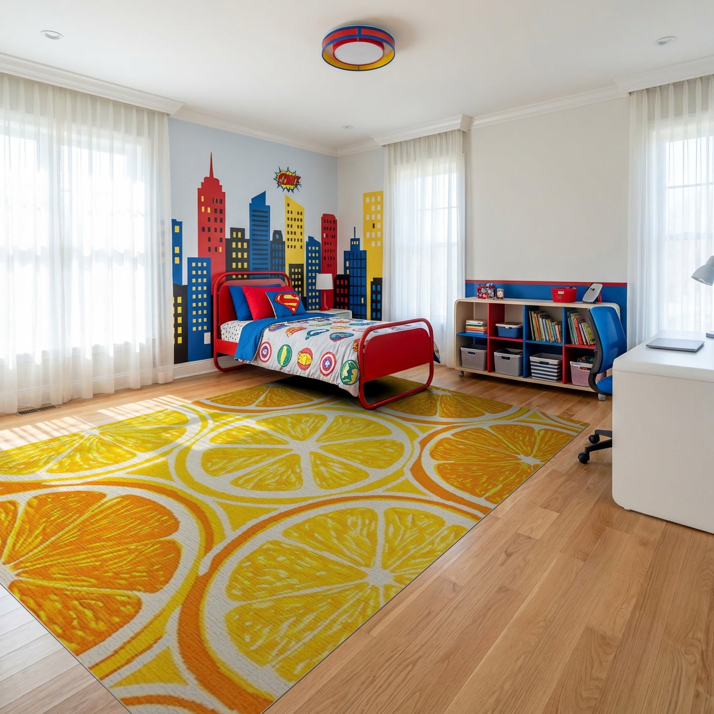 Vibrant Orange Slices Bold Pattern Rug