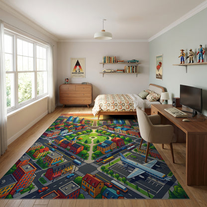 Vibrant Sunset Cityscape Warm Tones Rug