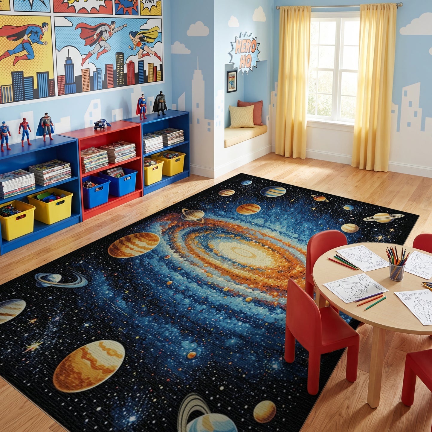 Vibrant Cosmic Spiral Galaxy Planets Rug