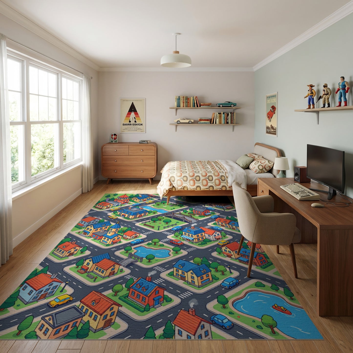 Vibrant Isometric Colorful Townscape Rug