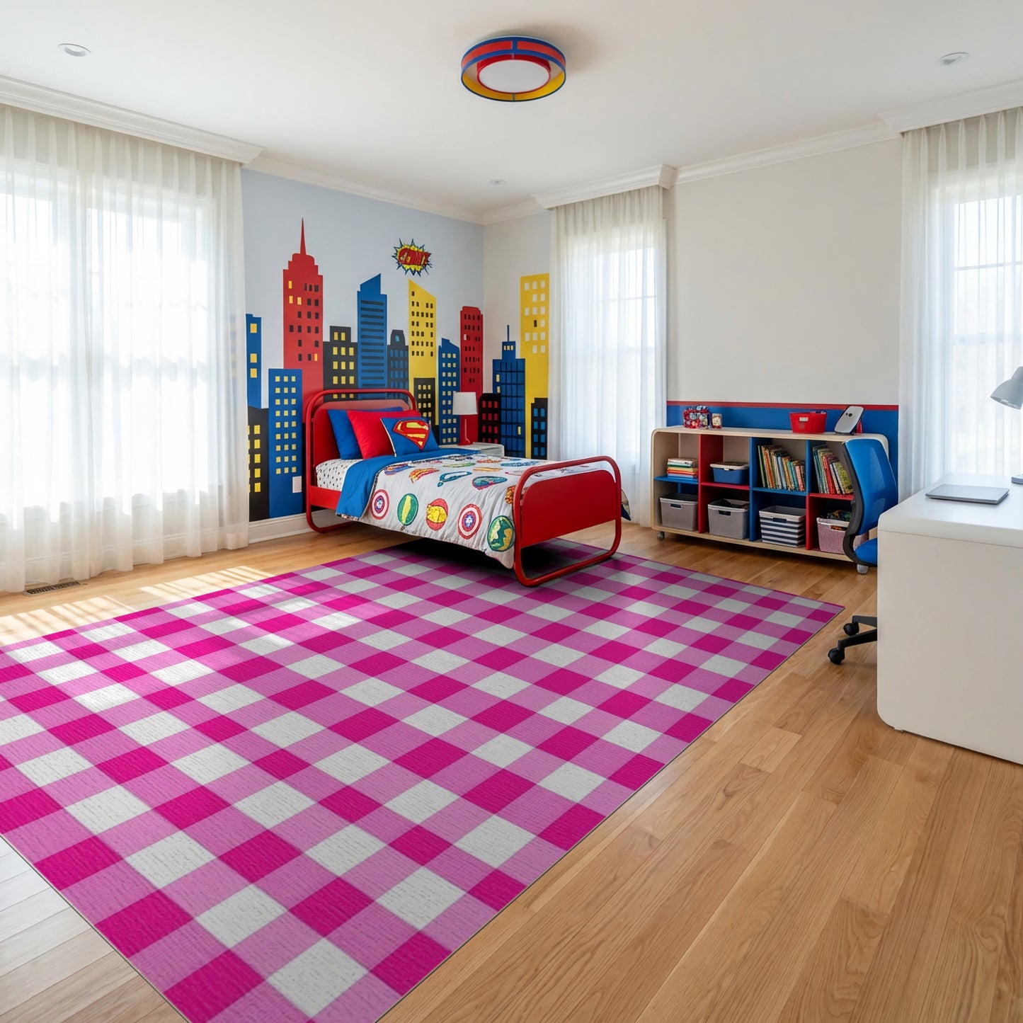 Classic Pink White Gingham Rug