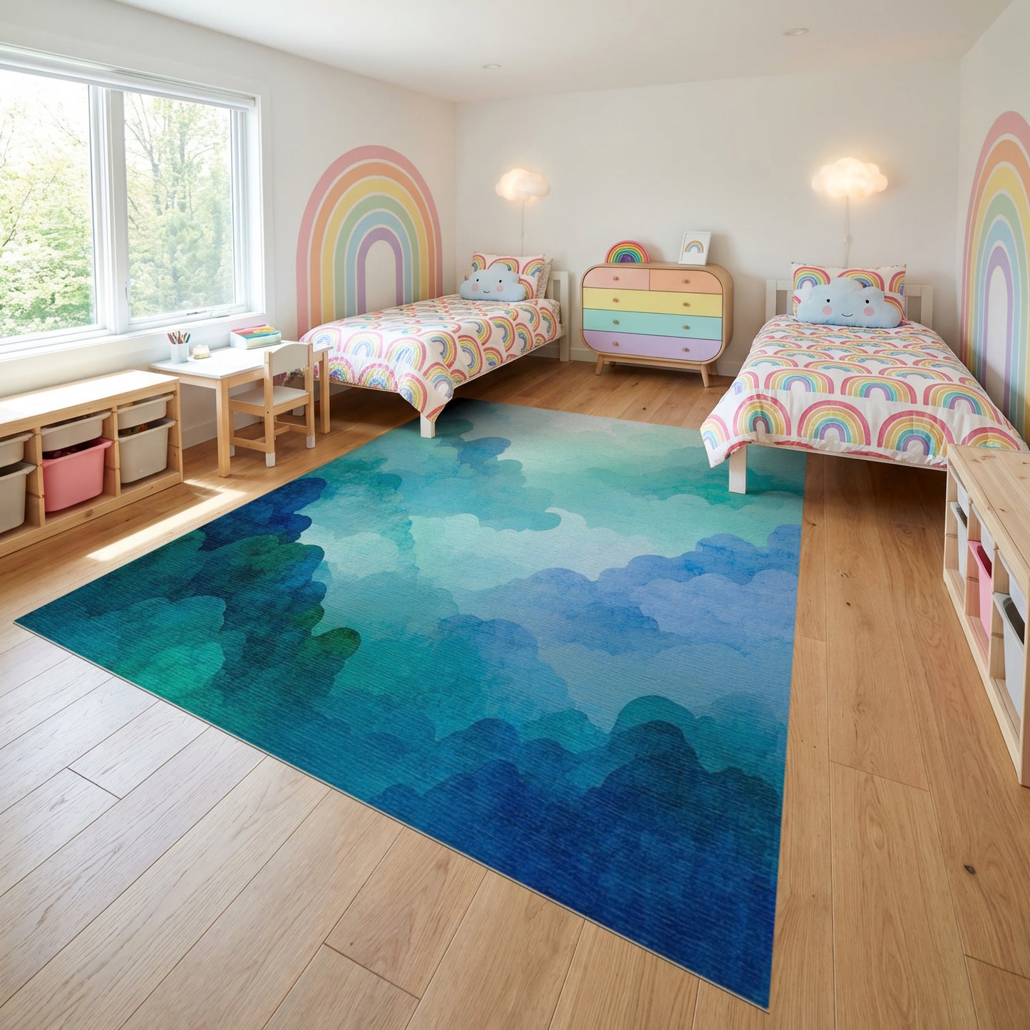 Ethereal Teal Cloud Layers Rug