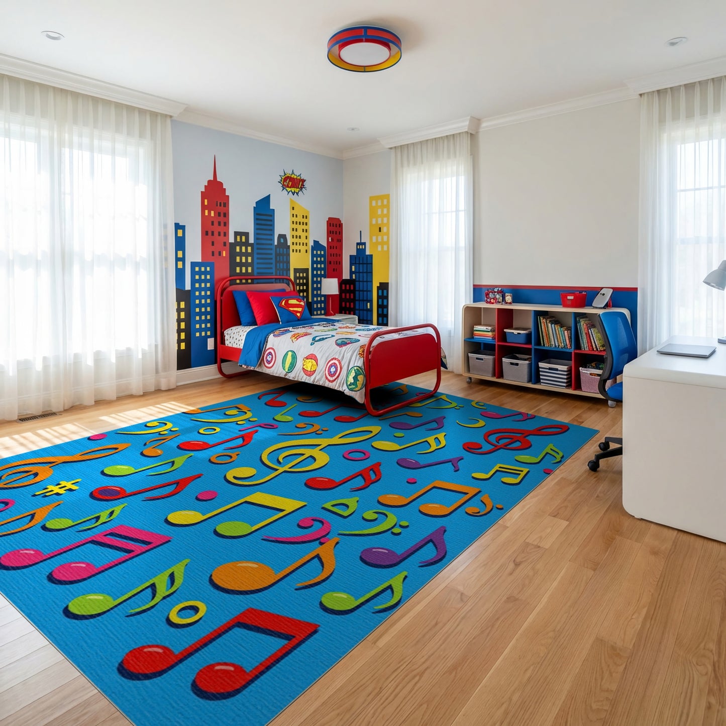 Whimsical Colorful Musical Notes Blue Rug