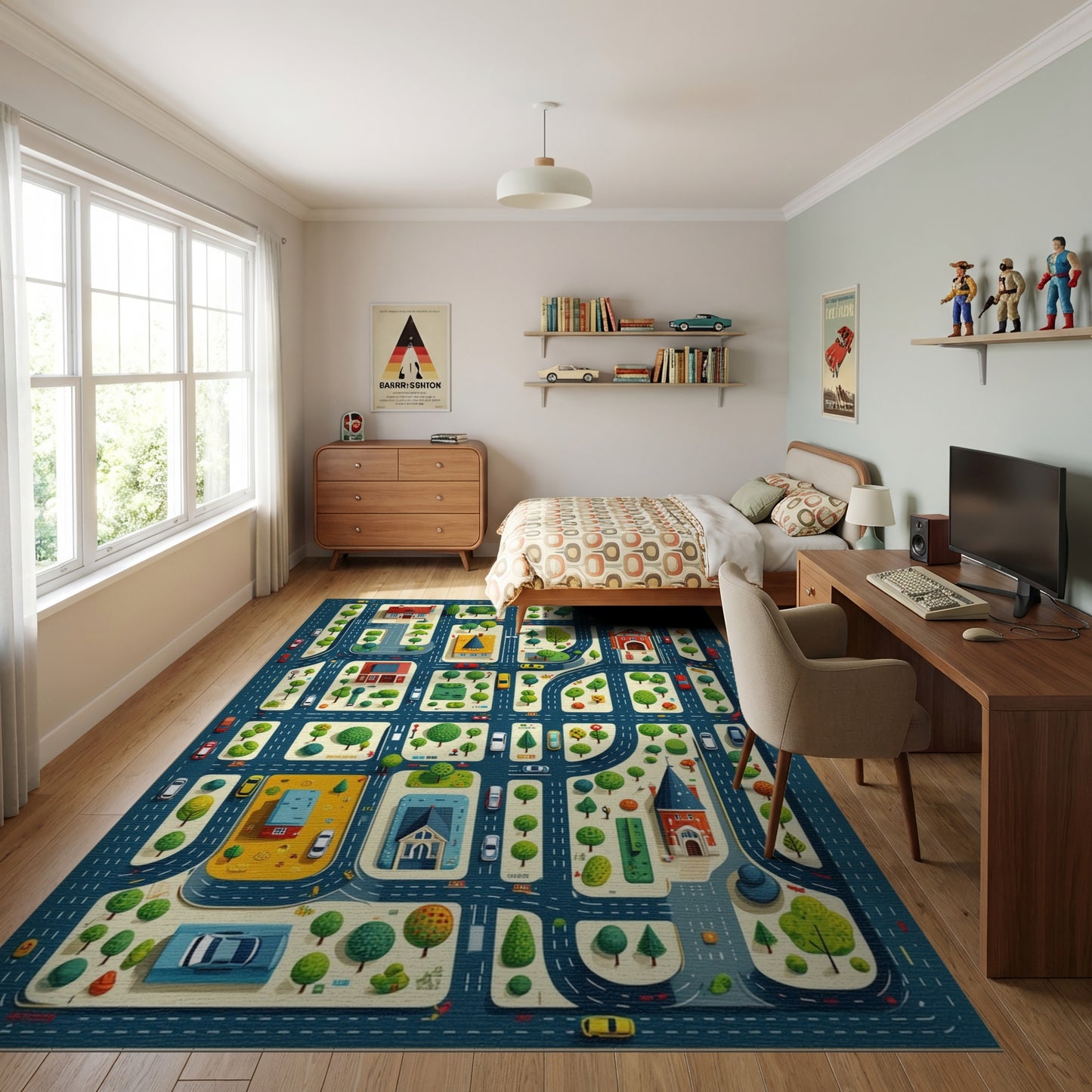 Playful Colorful City Street Map Rug