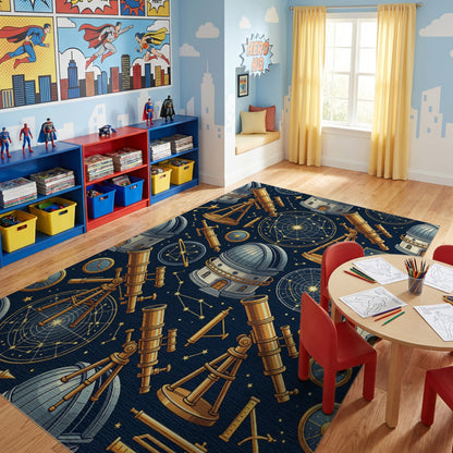 Vintage Celestial Telescopes Observatories Gold Rug