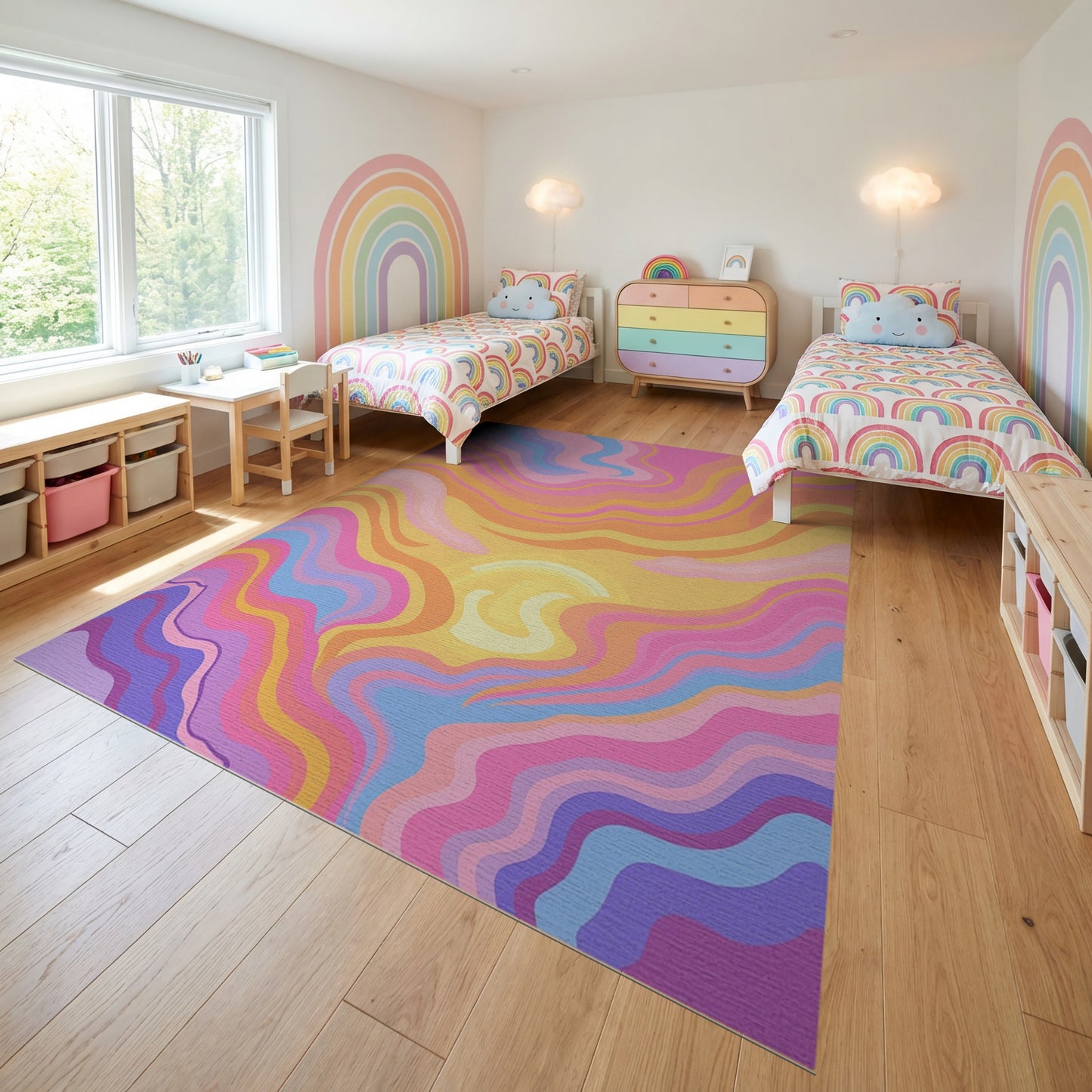 Vibrant Wavy Multicolor Sun Rug