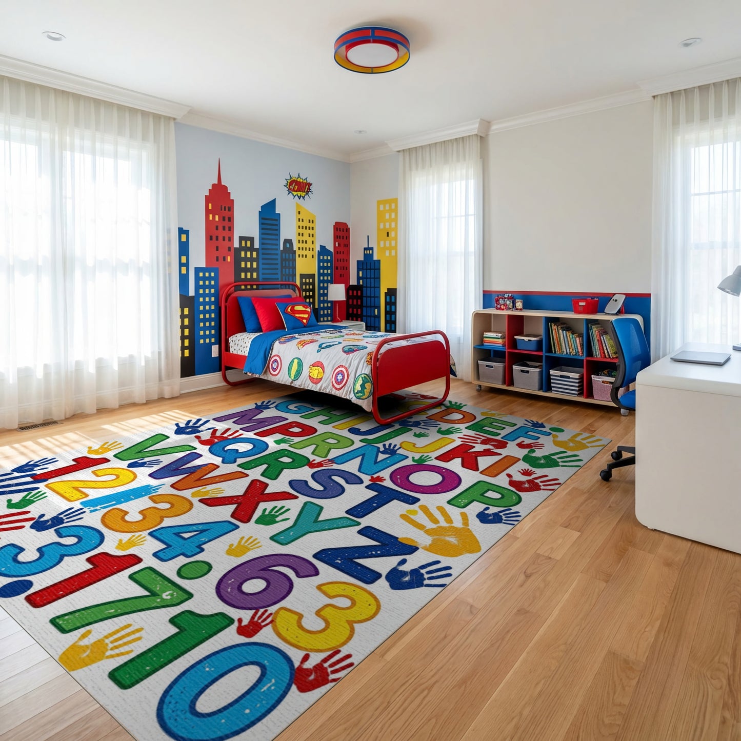 Colorful Alphabet Numbers Handprints Rug