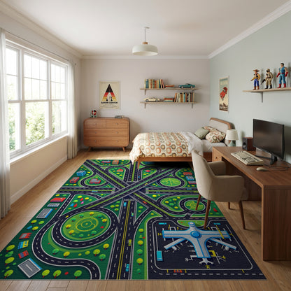 Vibrant City Roads Airport Rug