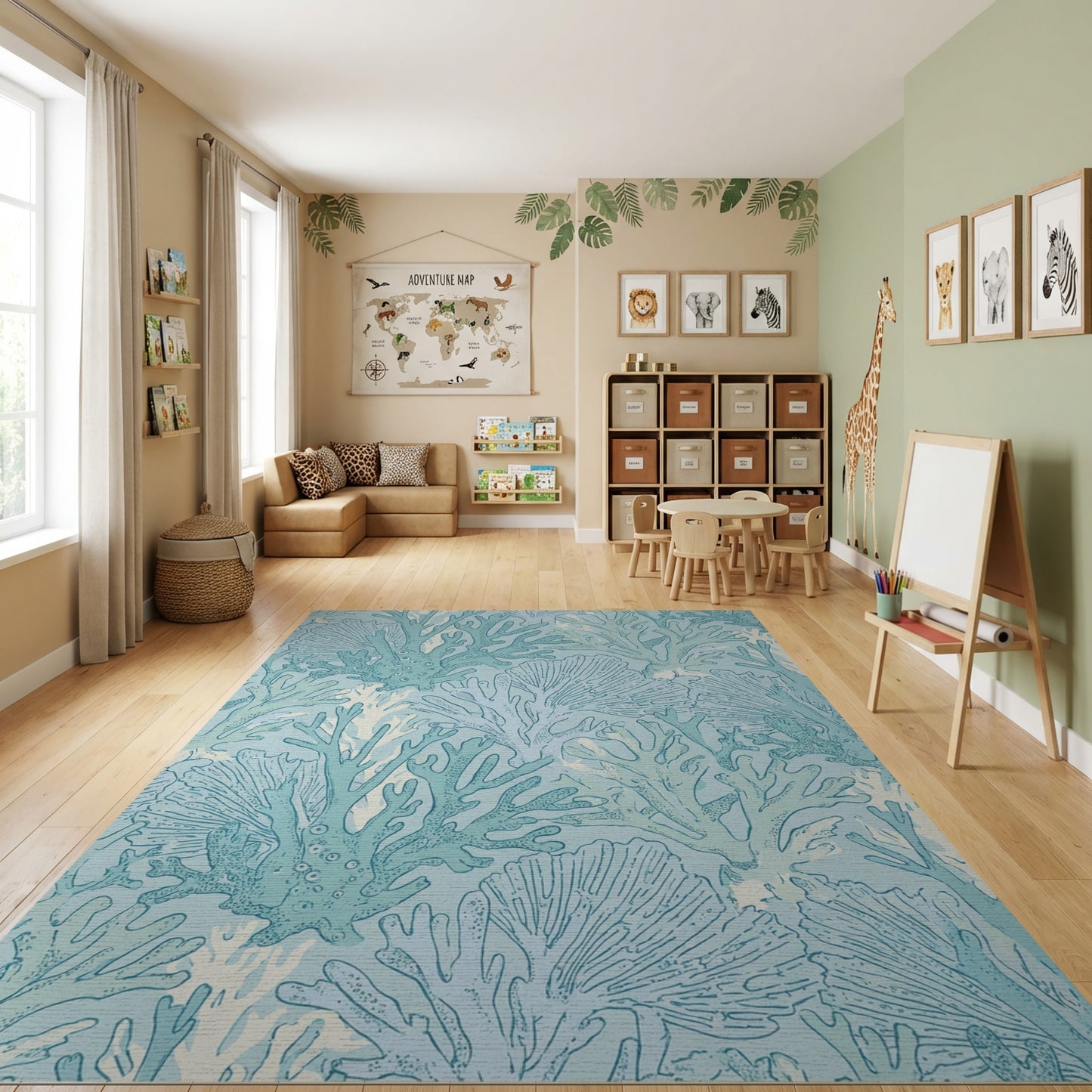 Aqua Coral Branching Organic Rug
